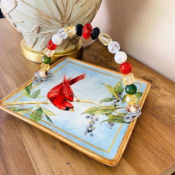 Certified International Cardinal Ceramic Square Snack Tidbit Plate With Top Hand - Picture 3 of 8